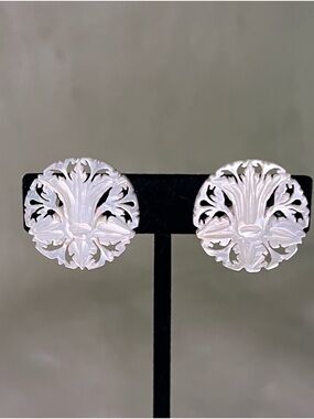 Mother of Pearl Floral Cutout Clip On Earrings